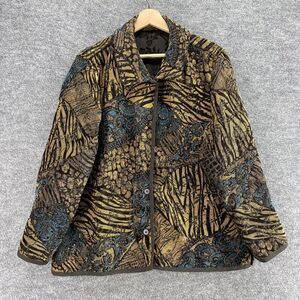 Analogy Jacket Women L Large Brown Geometric Collared Button Up Long Sleeve